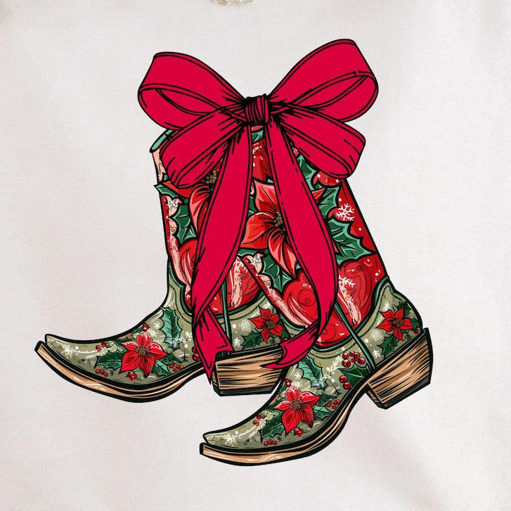 Poinsettia Cowboy Boots Top