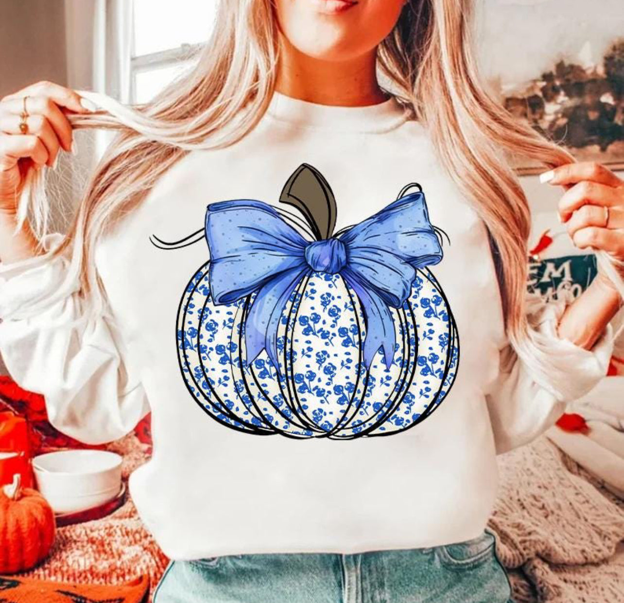 Blue Floral Pumpkin Shirt