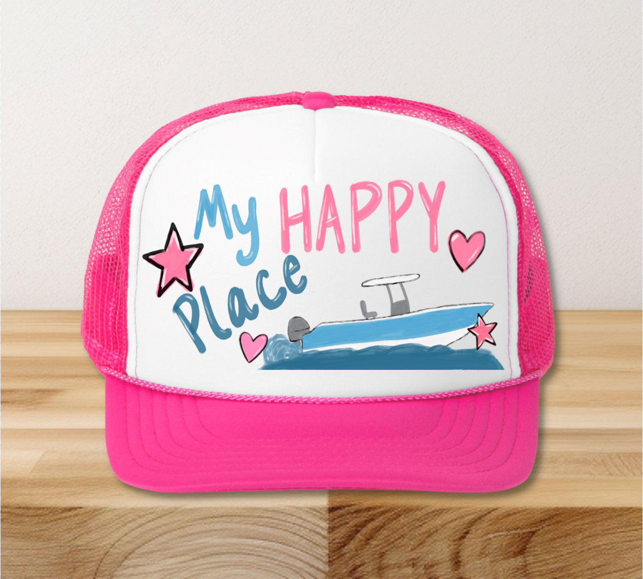 My Happy Place Boat Trucker Hat