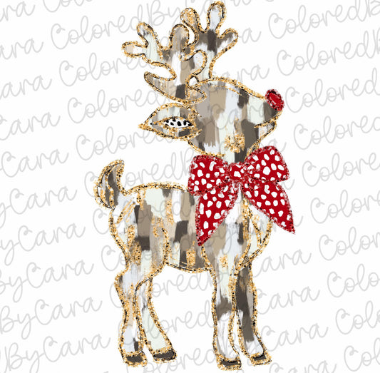 Red Bow Reindeer Top