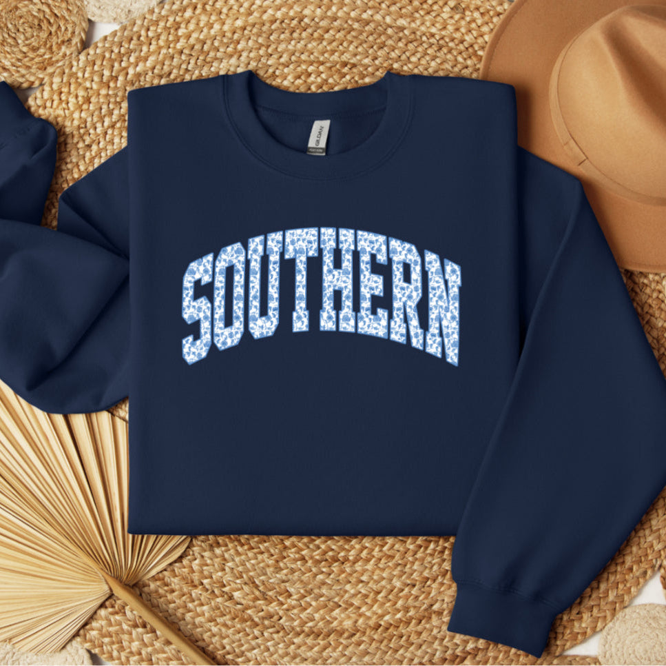 Southern Blue & White Floral Sweatshirt