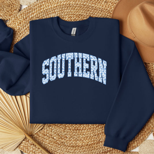 Southern Blue & White Floral Sweatshirt