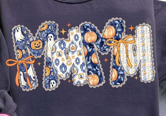 Mama Blue & White Halloween Top