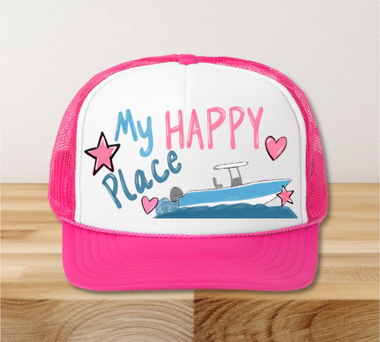 My Happy Place Boat Trucker Hat